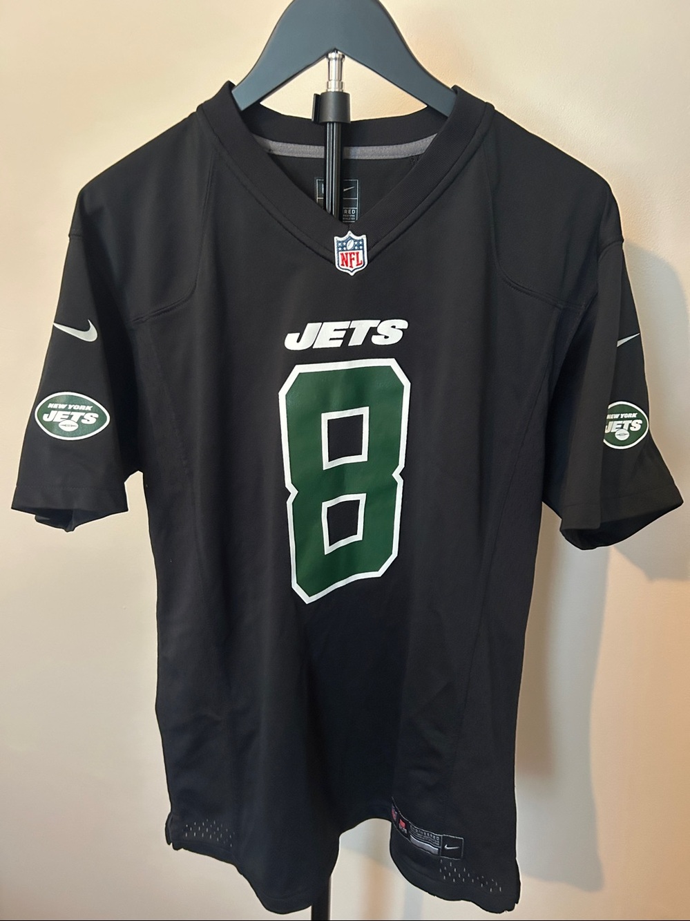 Nike NFL Black New York Jets #8 Rodgers Football Jersey with Green Number
